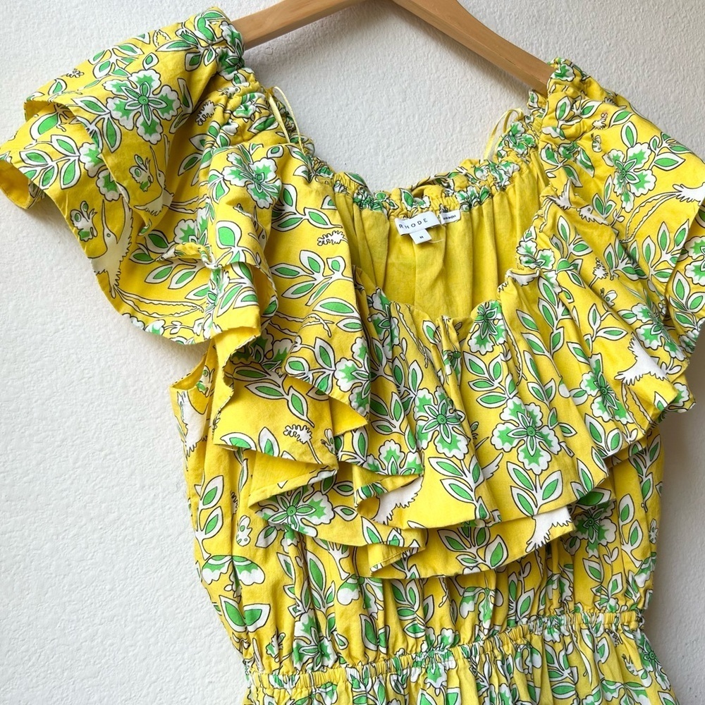 RHODE Yellow Floral Off-Shoulder Ruffle Mini Dress - Picture 7 of 16